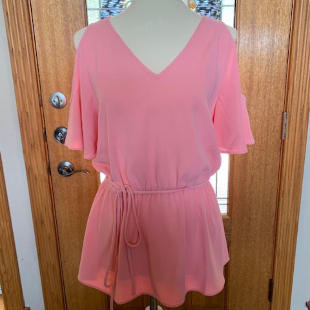 NWTAnn Taylor Pink Cold ShoulderTie Waist Top Sz M